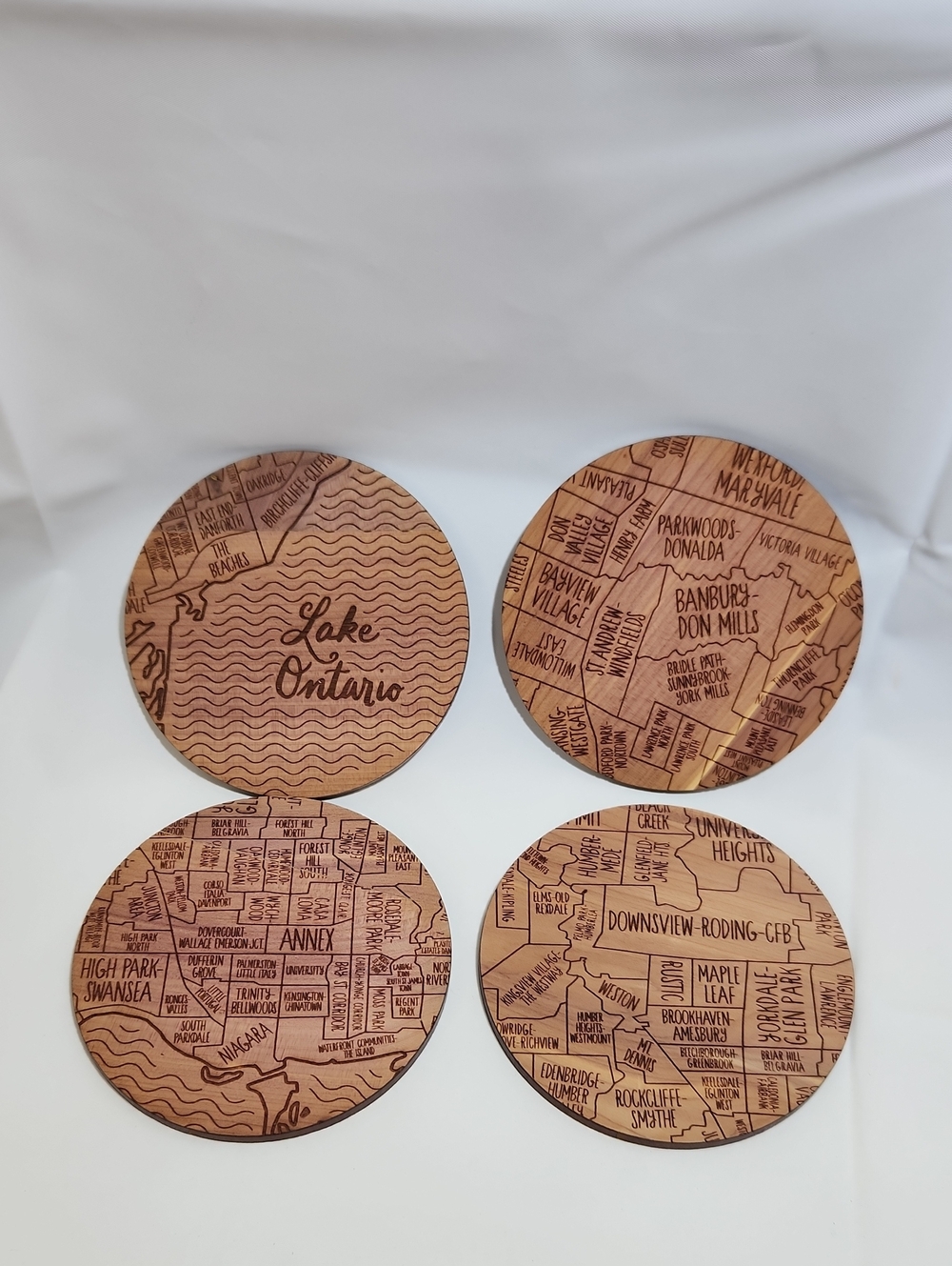 Toronto Neighborwoods - Lake Ontario/Niagra Cedar Wood Coaster Set - 4 Pieces